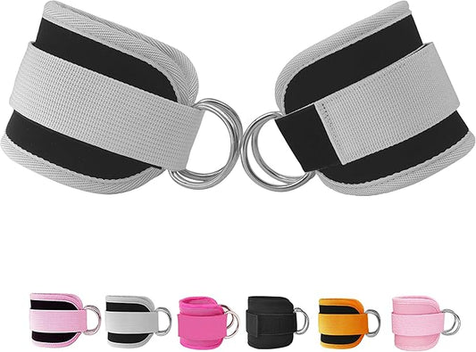 Fitness Ankle Straps for Cable Machines, 2 Pack Comfortable Adjustable Padded Ankle Wrist Cuffs, Kickback Glute Workouts for Men Women, D-Ring Leg Straps with Neoprene Padding