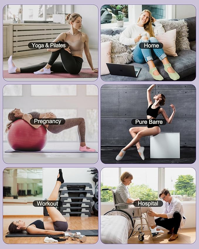 yeuG Grip Pilates Socks for Women Yoga Socks with Grips Open Top Non Slip Grippy Socks for Barre, Ballet, Barefoot Workout