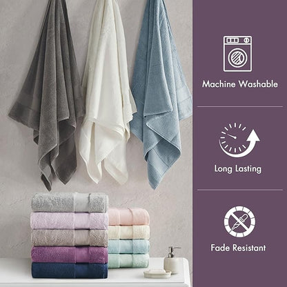 Madison Park Turkish 100% Cotton Towel Set, 600Gsm Luxury Premium Weight, Soft Absorbent Hotel Bathroom Shower Hand Face Washcloths, Assorted Sizes Purple 6 Piece
