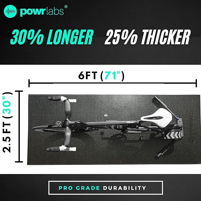 Powr Labs Bike Mat Compatible with Peloton, Treadmill, Exercise Equipment, Elliptical, Walking Pad, Indoor Bike Trainers, Home Gym Workout - Protects Hardwood Floors and Carpet