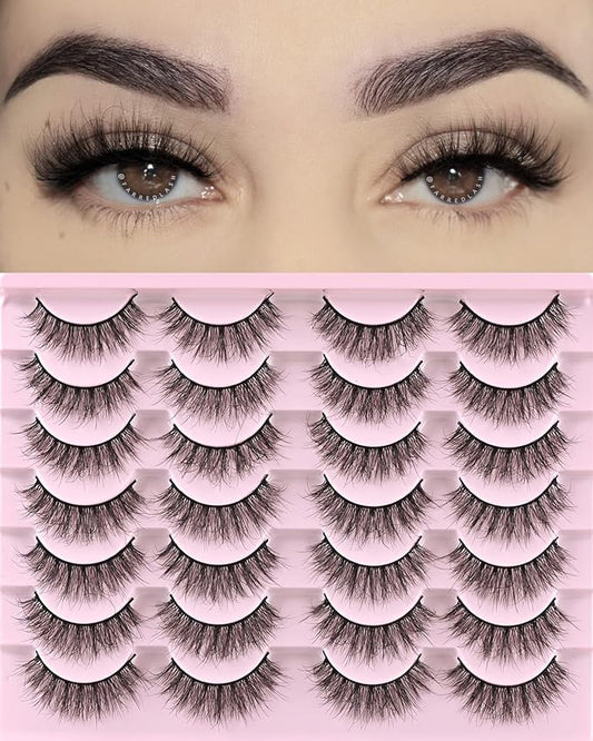 FARRED Natural Lashes Short Eyelashes Wispy False Mink Lash Pack 14 Pair Natural Look Fluffy Doll Eyelash Small Fake Strip Lashes Full Pestañas Sets for MUA and Beginners Daily Makeup (F5 | 8-15mm)