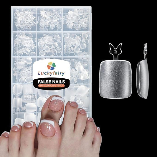 504pcs Toe Nail Press Ons: Squavol Toe Nail Tips Full Cover Fake Toenail, 15 Sizes Square Round Oval Press on Toenails for Women Big Wide Nail Extensions Home DIY Salon