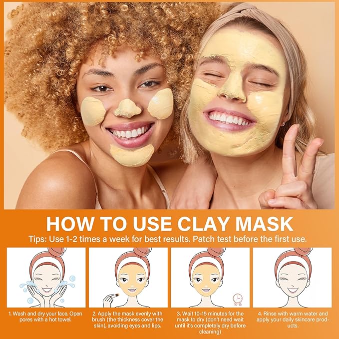 Turmeric Vitamin C Clay Mask for Dark Spots, Dull Skin, Moisturizing, Skincare Facial Mask for Blackheads and Pores Cleansing, Improve Uneven Skin Tone, Face Skincare Gift, 5.29 oz