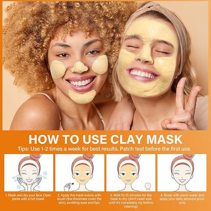 Turmeric Vitamin C Clay Mask for Dark Spots, Dull Skin, Moisturizing, Skincare Facial Mask for Blackheads and Pores Cleansing, Improve Uneven Skin Tone, Face Skincare Gift, 5.29 oz