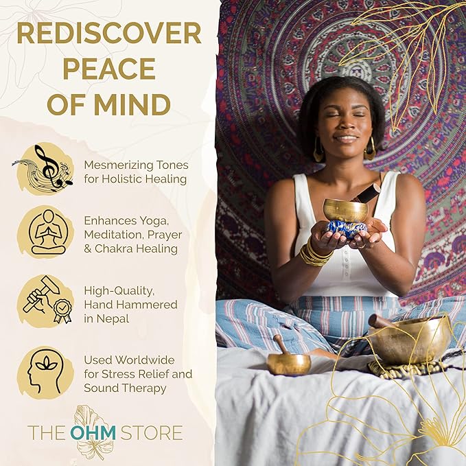 Ohm Store Tibetan Singing Bowl Set — Meditation Sound Bowl Handcrafted (5″)