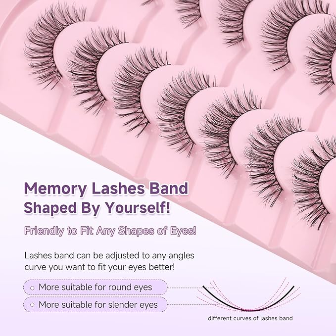 Natural Lashes False Eyelashes Wispy Eye Lashes 13mm Short Eyelashes with Thin Memory Band Volume Wispy Lashes Soft Strip Lashes Pack C Curl Natural Eyelashes Fake Lashes 7 Pair EVENTILL