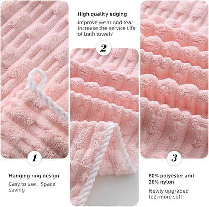 40x80 Inches Oversized Bath Sheets Extra Large Bath Towels Set of 2 for Adults Super Soft Quick Dry Lightweight Lint Free Absorbent Stripe Microfiber Shower Towels (Pink, 2 Piece)