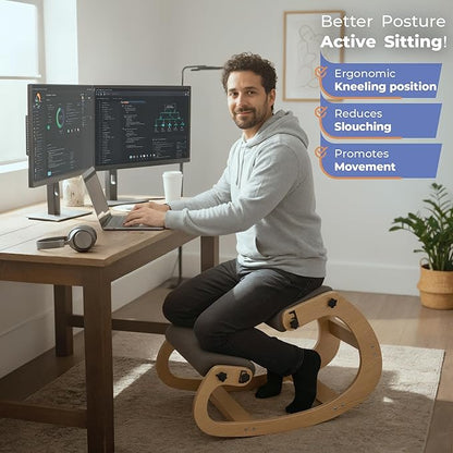 Ergonomic Kneeling Chair with Adjustable Seats - Knee Chair for Posture Correction & Kneel Rocking Stool for Desk - Back Pain Relief and Support for Home and Office - 5 Years Brand Warranty