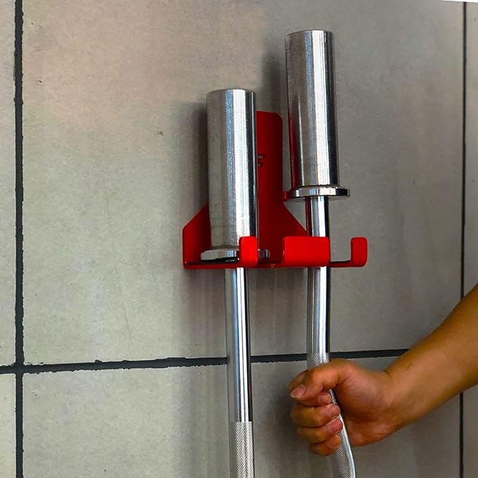 Olympic Barbell Hanger,Garage Gym Bar Wall Rack,Vertical Barbell Mount Rack,Space Saving Commercial or Home Gym Accessory,Holds Under 33mm Bar Size
