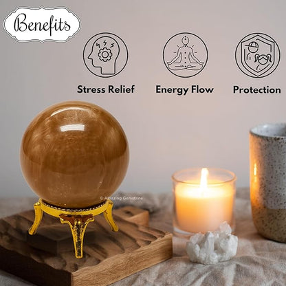 Amazing Gemstone Peach Moonstone Crystal Ball with Stand - 2 Inches Crystal Sphere Meditation Balls for Witchcraft and Decorative Balls