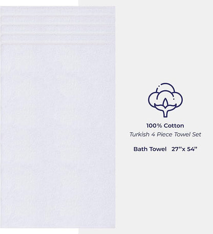 American Soft Linen Luxury 4 Piece Bath Towel Set, 600 GSM 100% Cotton Turkish Bath Towels for Bathroom, 27x54 in Extra Large Bathroom Shower Towels, White