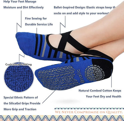 Ozaiic Yoga Socks for Women Non-Slip Grips & Straps, Ideal for Pilates, Pure Barre, Ballet, Dance, Barefoot Workout