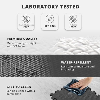 bemaxx Gym Mats Set - 18 pcs EVA Interlocking Foam Floor Tiles (12.6"x12.6"x0.4") 18sqft Protective Gym Flooring Sports Home Workout Exercise Mats Puzzle Garage Fitness Play-Room Garage Pool Treadmill