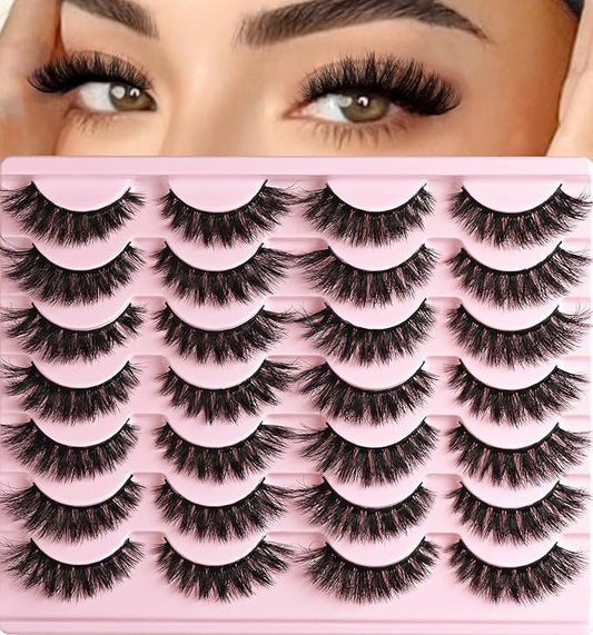 Lashes Wispy False Eyelashes Cat Eye Lash Strips Natural Look Fake Mink Eyelash Pack 14 Pairs Lightweight Fluffy Cateye Lashes Soft Cotton Band 6-13mm Wispies Full Easy Eyelashes for Women