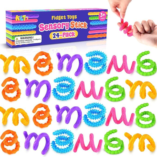 Fidget Toys Sensory Stick: 24 Pack Textured Calming Sensory Toys, Teacher Classroom Must Haves, Anxiety Relief Fidgets for Students, Back to School Essentials, Goodie Bag Stuffer for Kids
