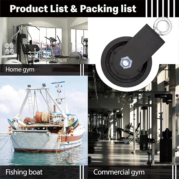 Pulley system for home gym, Aluminum GYM Pulley Wheel Universal Aluminum Alloy Bearing Pulley Wheel for Cable Machine Gym Equipment Part Garage Door