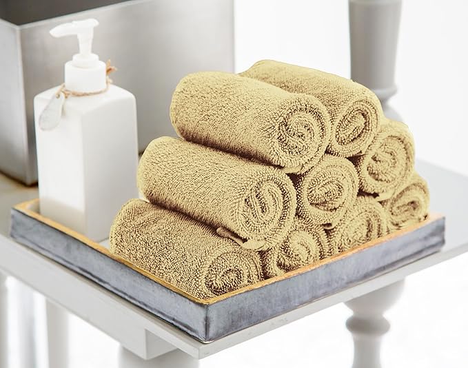 Utopia Towels 12 Pack Cotton Washcloths Set, 100% Ring Spun Cotton, Premium Flannel Face Cloths, Highly Absorbent and Soft Feel Fingertip Towels, Beige