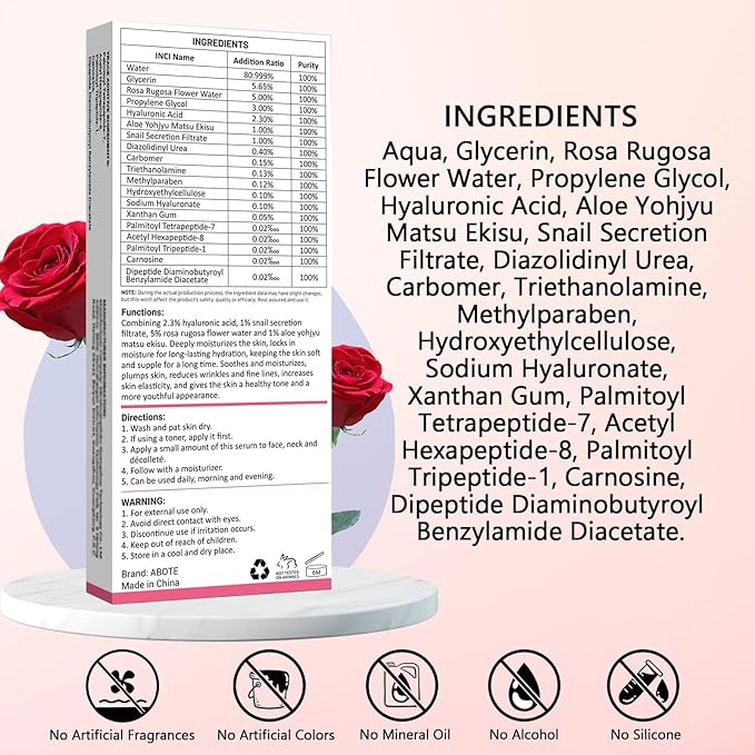 Travel Skincare 2.3% Hyaluronic Acid Serum for Face with 5% Rosa Rugosa Flower Water Deep Moisturizing Anti-Wrinkle (3Pack-Each 0.507 fl.oz | 15ml)