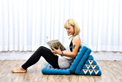 Leewadee 3-Fold Mat with Triangle Cushion – Comfortable TV Pillow, Foldable Mattress with Cushion Made of Eco-Friendly Kapok, 67 x 21 inches, Light Blue