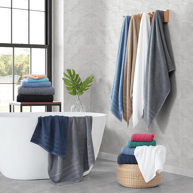 Casa Platino 100% Cotton Luxury Bathroom Towel Set - 18 Pc - Ring Spun, Quick Dry, Soft & Highly Absorbent - 6 Bath, 6 Washcloths, 6 Hand Towels - Remains Plush After Multiple Washes - Cool Grey