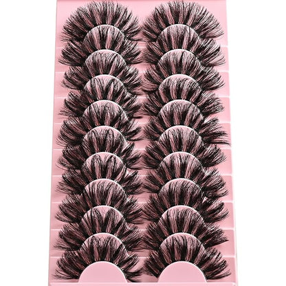 Lashes False Wispy Eyelashes Volume Cat Eye 11-18 mm Long Lash Strips Fake Mink Eyelash Pack Natural Look Fluffy Full Strip Lashes Clear Band Easy Eyelashes for Beginners with Cluster Looking