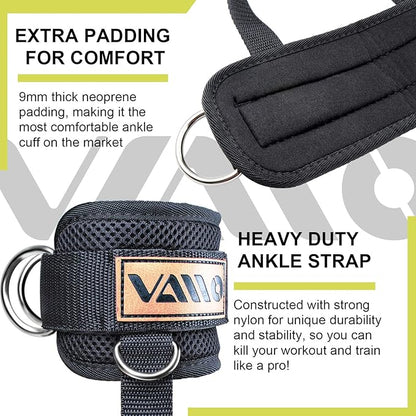 VAIIO Ankle Straps for Cable Machines,Adjustable Comfort fit Neoprene, Reinforce Double D-Ring - Premium Ankle Cuffs to Improve Abdominal Muscles, Lift The Butts, Tone The Legs for Men & Women