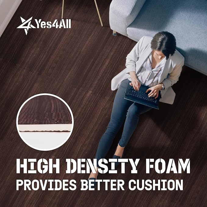 Yes4All 48SQ.FT Wood Grain Puzzle Exercise Mat Protective Flooring, EVA Interlocking Foam Floor Tiles with Border for Home