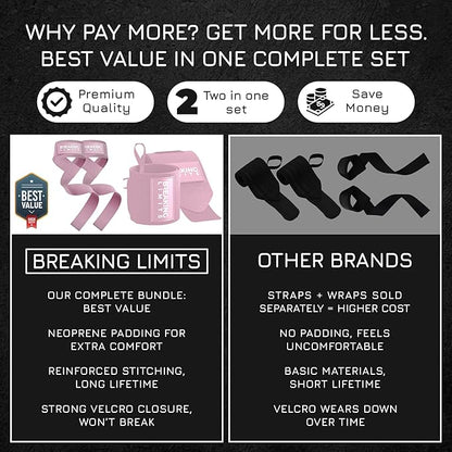 Breaking Limits Gym Straps Weight Lifting Wrist Wraps Bundle – Workout Lifting Straps for Deadlift – Wrist Straps for Weightlifting Men & Women - Muñequeras Para Gym