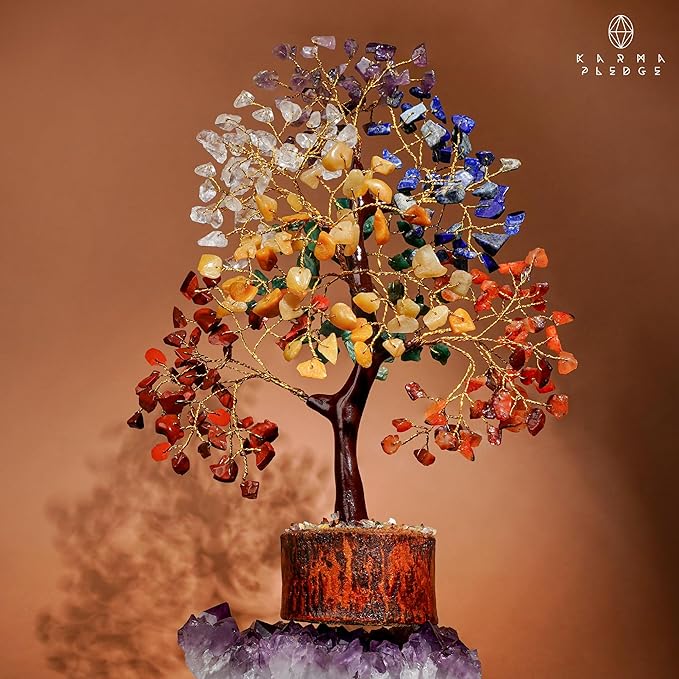 Crystal Tree of Life 7 Chakra Healing Crystals Trees for Home Decor, Office Desk Decor, Boho Decor, Handmade Bonsai Trees for Positive Energy, Money, Good Luck Birthday Gifts for Women, Mom
