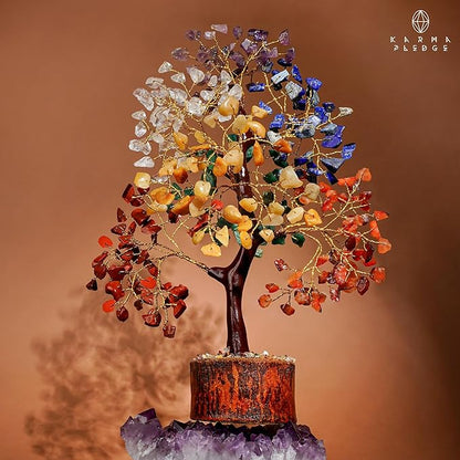 Crystal Tree of Life 7 Chakra Healing Crystals Trees for Home Decor, Office Desk Decor, Boho Decor, Handmade Bonsai Trees for Positive Energy, Money, Good Luck Birthday Gifts for Women, Mom
