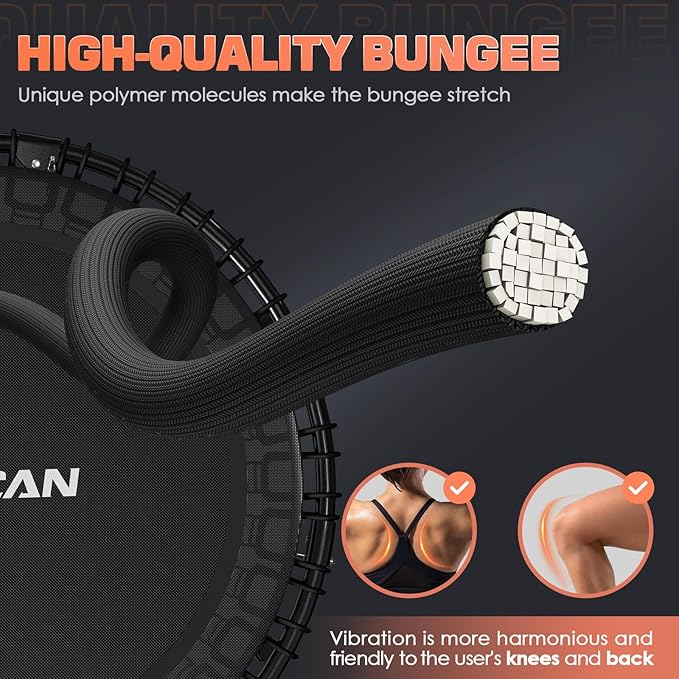 BCAN 450LBS/550LBS Foldable Mini Trampoline, 40"/48" Fitness Trampoline with Durable Bungees, Stable & Quiet Exercise Rebounder for Adults,Great Mini Trampoline for Indoor/Garden Workout - 2