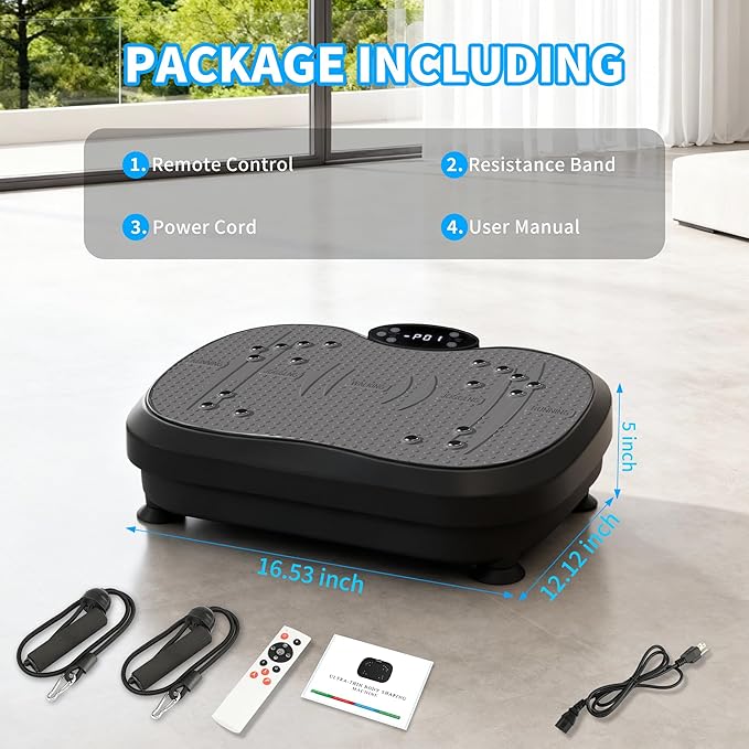 Vibration Plate Exercise Machine for Lymphatic Drainage, Whole Body Fitness Workout Equipment Stand Shake Board Sport Gym for Weight Loss Fat Burner for Women Men