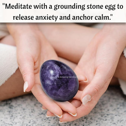 Amazing Gemstone Amethyst Crystal Yoni Egg, 2 Inches - Premium Crystals and Healing Stones Yoni Egg for Pelvic Floor Health, Natural Healing Crystal Eggs for Meditation and Stress Relief