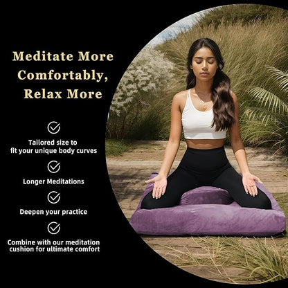 Meditation Zafu Cushion Set with Buckwheat Hulls & Memory Foam - Ergonomic Support for Yoga & Sitting - Removable Machine-Washable Luxury Velvet Cover - for Adults and Kids (Purple)