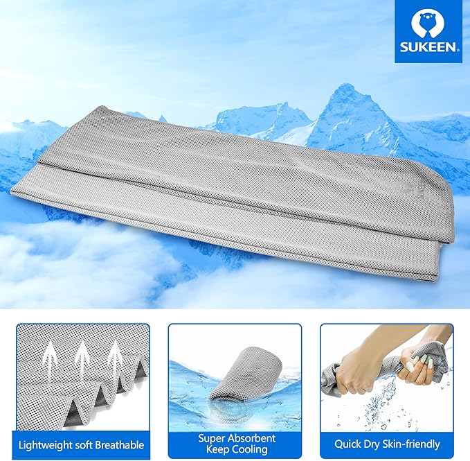 Sukeen [4 Pack] Cooling Towel (40"x12"),Ice Towel,Soft Breathable Chilly Towel,Microfiber Towel for Yoga,Sport,Running,Gym,Workout,Camping,Fitness,Workout & More Activities (Light Grey)
