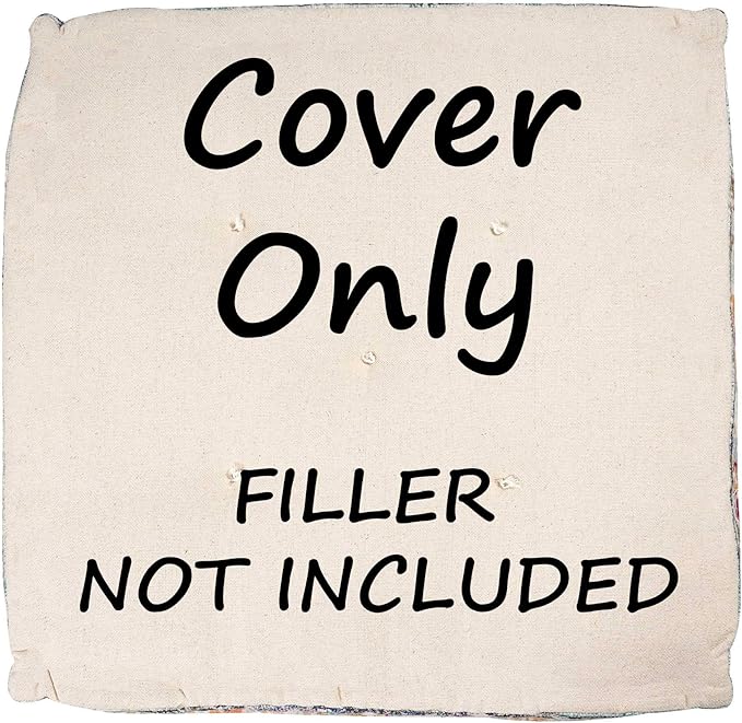 Mandala Life ART Boho Floor Cushion Cover Gray Square Moroccan Pouf Ottoman Pillow for Meditation Yoga and Boho Chic Low Seating Area Cotton 24x8 Unstuffed