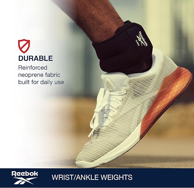 Reebok Wrist and Ankle Weights, Wearable Weights for Intensifying Workout, Durable Polyester & Spandex Ankle & Wrist Weights, Home Workout Essentials & Gym Accessories for Women & Men