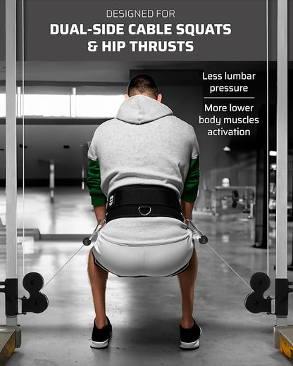 Multi-Attachment Belt for Cable Machine and Smart Home Gym Squats and Hip Thrusts, 5 Attachment Points for Optimal Weight Distribution, 2 Straps (40” & 27”) and 3 Metal Snap Hooks Included