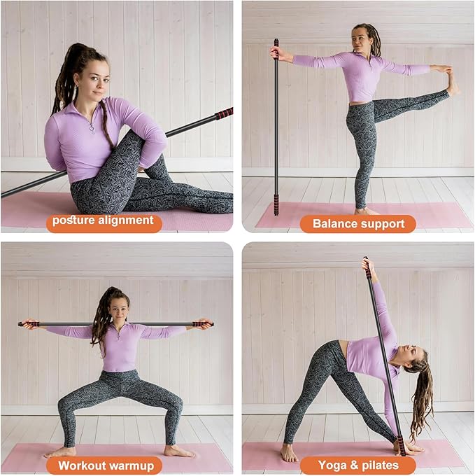 Yoga Stick Sturdy Steel, 5 Ft Adjustable Stretching Stick for Mobility, Flexibility and Balance, Versatile Exercise Stick with Non-Slip Ends and Foam Handles for Fitness, and Posture