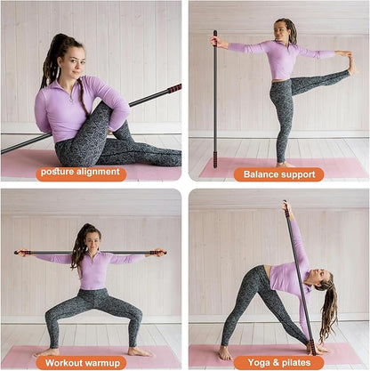 Yoga Stick Sturdy Steel, 5 Ft Adjustable Stretching Stick for Mobility, Flexibility and Balance, Versatile Exercise Stick with Non-Slip Ends and Foam Handles for Fitness, and Posture