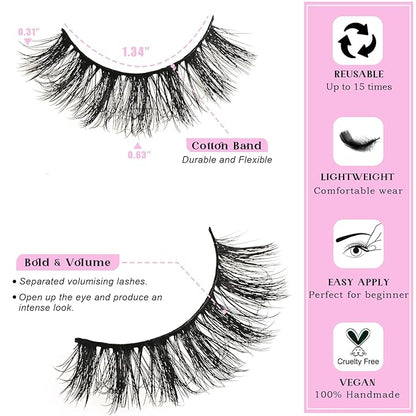 Lashes False Eyelashes Wispy Fake Mink Lash Strips Fluffy Natural Strip Eyelash 9-16mm Full Volume Lashes Natural Look 14 Pairs Wispies Medium Spiky Manga Pestañas for Women
