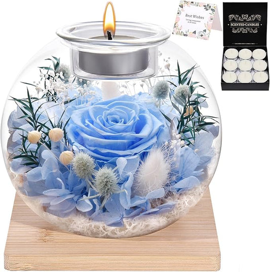 Preserved Roses - Birthday Gifts for Her, Preserved Flower in Glass Dome with Scented, Romantic Gifts for Women, Wife, Girlfriend on Birthday, Anniversary, Thanksgiving Day, Christmas Day-blue