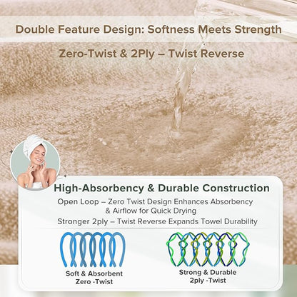Comfort Spaces 6 Piece Luxury Bath Towel Set - 100% Cotton, Quick Dry, Zero Twist, Super Soft - Beige