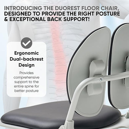 Made in Korea Dual-Backrests Ergonomic Floor Chair With Back Support - Meditation, Gaming, Reading Chair for Adults, Foldable (Black Leather)