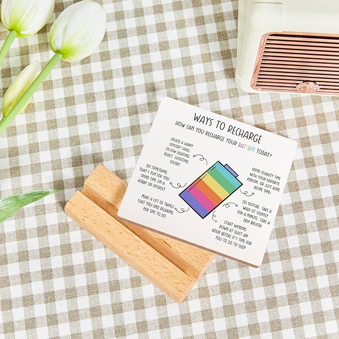 Positivity Recovery Self Care Encourage Gift, Mental Health Reminders Wooden Sign With Wooden Stand, Inspirational Cheer Up Gift for Psychologist School Counselor Student Boy Girl Best Friend