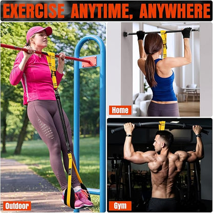 Pull Up Assistance Bands, 300lbs Heavy Duty Resistance Bands for Pull Ups with Adjustable Height, Fabric Feet Rest & Knee Support, Strength Training Pull Up Bar Assist Bands for Home Gym Workouts