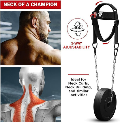 RDX Neck Harness Weight Lifting Training, Head Harness Exerciser, 4MM Padded Neck Builder, 90CM Long Adjustable Steel Chain, Gym Boxing Strength Resistance Workout, Strengthener Trainer Equipment
