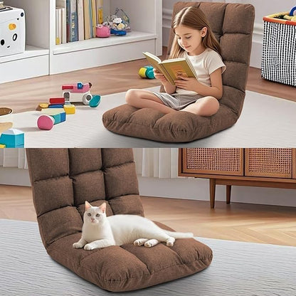 Folding Floor Chair with Back Support, 14 Adjustable Positions, Breathable Padded Sleeper Bed, Couch Recliner, Gaming Sofa Chair for Adults & Kids, Perfect for Meditating, Reading, Living Room (Brown)