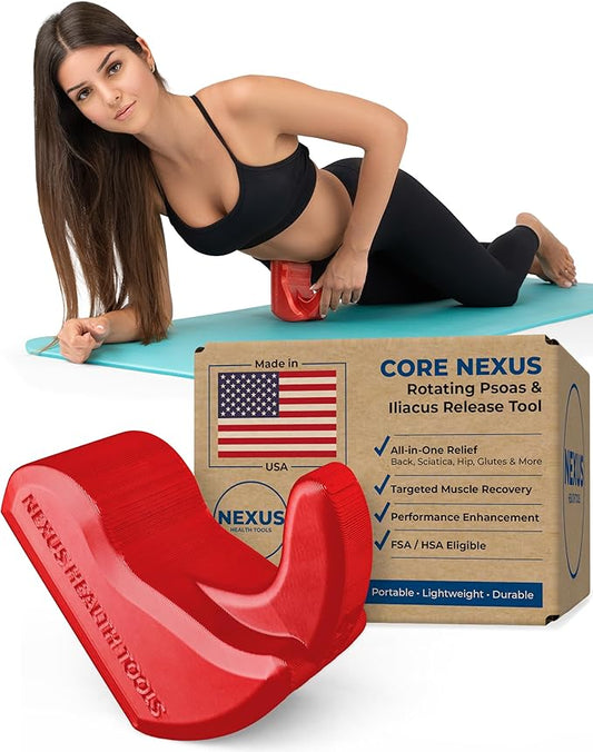 Core Nexus - Rotating Psoas & Iliacus Release Tool | Hip Flexor Mobility | All-in-One Lower Back, Sciatica & Hip Pain Relief | Muscle Recovery | Performance Enhancement | Deep Tissue Massage | Red