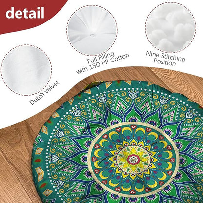 Mandala Meditation Cushion, Boho Meditation Mat, Meditation Pillows for Sitting on Floor, Cushions for Sitting in Home and Outdoor, Round Floor Pillows Cushion Seating for Yoga 22'' X 22''